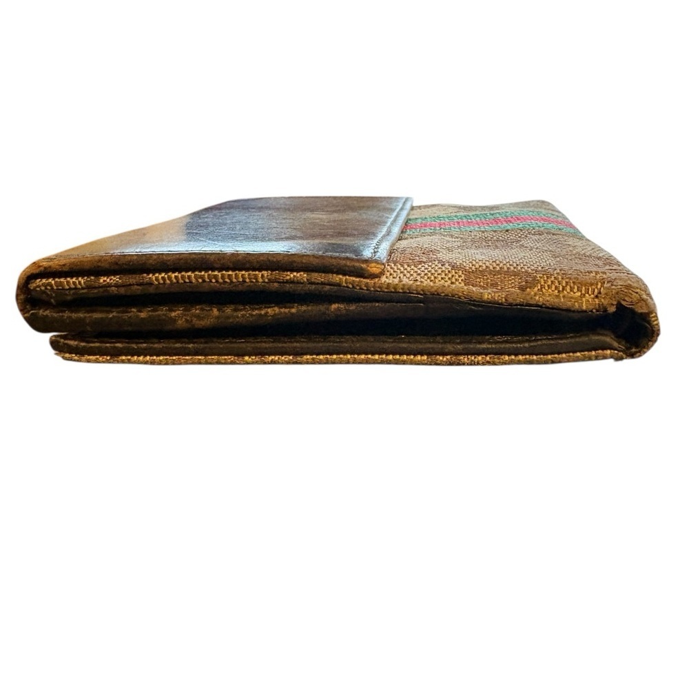 Vintage Gucci Beige Monogram Wallet with Black Leather and Red-Green Stripe - Picture 4 of 13